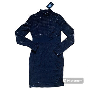 Fashion Nova Mini Dress Black Sequin Long Sleeves Women Size Large New With Tag